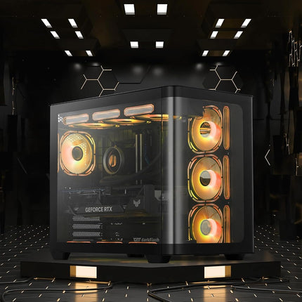 darkFlash ATX Mid-Tower Gaming PC Case, Back Plug-in BTF Motherboard, with 4 ARGB Fans Computer Case, Full View Curve Glass Dual-Chamber PC Case, Type C Port, Supports Dual 360mm AIO, Black(DPW90)