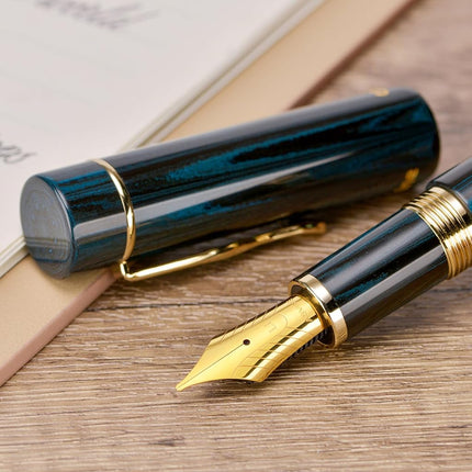 Asvine C2000 Germany Cumberland Ebonite Fountain Pen Number 8 Stub Nib 1.1mm Calligraphy Art Drawing Unique Pattern Pen with Converter Pen Box Collection Set- Blue
