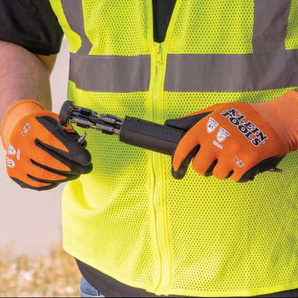 Klein Tools 60672 Work Gloves, Knit Dipped Cut Resistant ANSI A1 Nitrile Coated Gloves, Nylon-Spandex, Touchscreen Capable, Large, 1-Pair