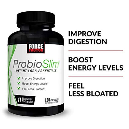 Force Factor ProbioSlim Weight Loss Essentials, Daily Digestive Health and Weight Loss Probiotics for Women and Men, with Electrolytes and 11 Essential Nutrients, 120 Count