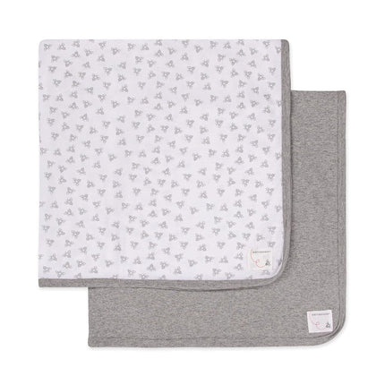 Burt's Bees Baby Set of 2 Bee Essentials 1 Ply Blankets - 100% Organic Cotton, 1 Solid + 1 Honeybee Print, Heather Grey