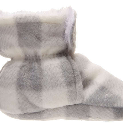 Hudson Baby Unisex Baby Cozy Fleece and Faux Sherpa Booties, Gray White Plaid, 12-18 Months Infant