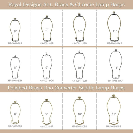 Royal Designs HA-1001-9.5BR-1 Heavy Duty Lamp Harp Finial and Lamp Harp Holder Set, 9.5", Polished Brass