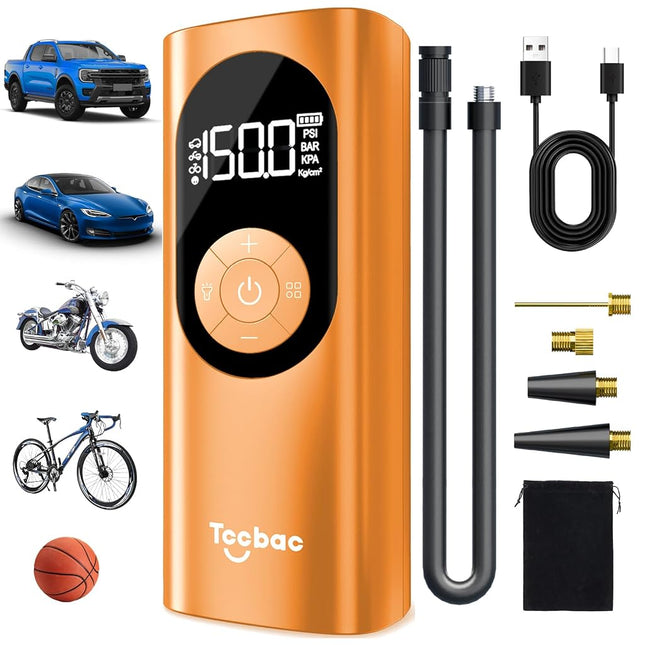 TccbacTire Inflator Portable Air Compressor for Car, Large Motor 2X Fast Electric air Pump,Bike Pumps with Pressure Gauge and LED Light,Auto Shut-Off Tire Pump for Car Ball Motorcycle,Bicycle