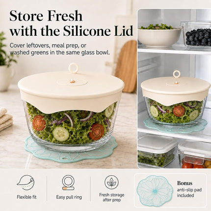 LYTYCJD Glass Salad Spinner 3.2 Qt, Small Salad Spinner, Glass Bowl, Black