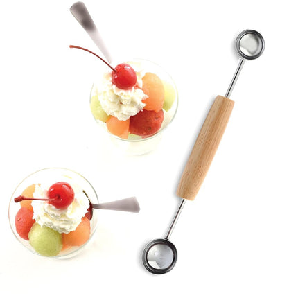 Norpro 5135 Double Melon Baller w/Wood Handle, Hardwood, Brown