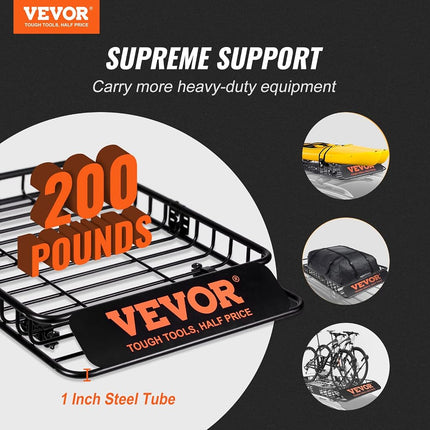 VEVOR Roof Rack Cargo Basket,130 x 91cm Rooftop Cargo Carrier w/ 15 Cu Ft Waterproof Cargo Bag, 90 KG Capacity Universal Rack Carrier for SUV, Truck