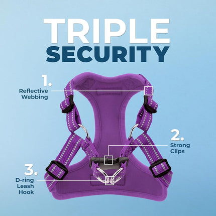 Best Pet Supplies Voyager Adjustable Dog Harness Leash Set with Reflective Stripes for Walking Heavy-Duty Full Body No Pull Vest with Leash D-Ring, Breathable All-Weather Wear - Purple, M