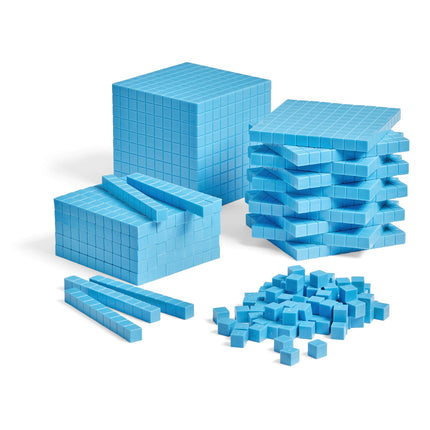 hand2mind Blue Plastic Base Ten Blocks Complete Set, Place Value Blocks, Counting Cubes for Kids Math, Base 10 Math Manipulatives for Kids, Kindergarten Homeschool Supplies (Set of 161)