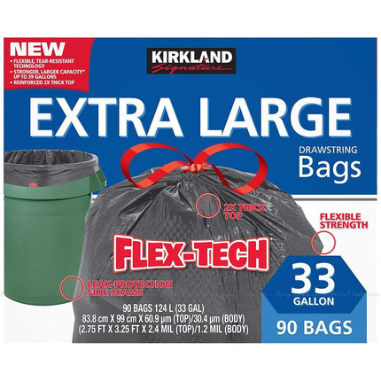Kirkland Signature Drawstring Rubbish Bags 33 Gallon 124 Ltr 90 Count