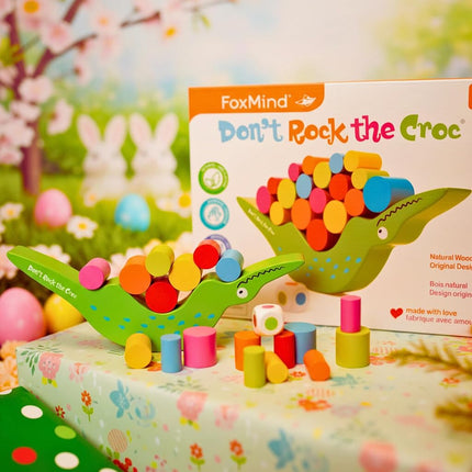 FoxMind Games : Don't Rock The Croc, Stacking and Balancing Building Blocks Kids Board Games for 3 Year Olds and up, Toddler Games, Gifts for 3 year Olds Boys and Girls