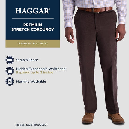 Haggar mensHC00229Stretch Corduroy Expandable Waist Classic Fit Plain Front Casual Pants - Blue - 38W x 32L