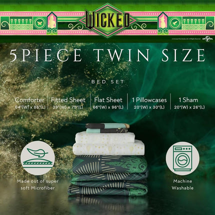 Franco Comforter and Sheet Set, Microfiber, Wicked-Welcome to Oz, 5 Piece Twin Size