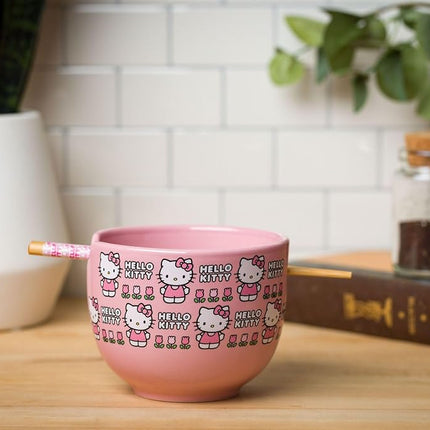 Silver Buffalo Sanrio Hello Kitty Flowers Pattern Cuenco de cerámica para ramen/arroz con palillos, apto para microondas, 590 ml