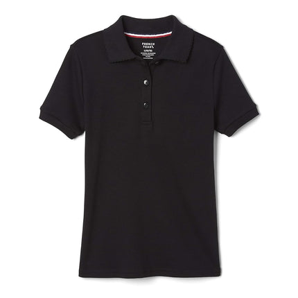 French Toast Plus Girls Short Sleeve Picot Collar Interlock Polo, Black, Medium/10/12/Plus