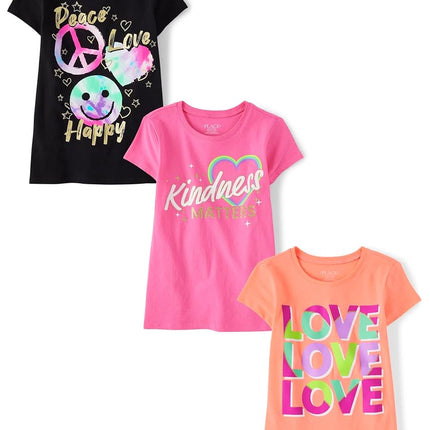 The Children's Place Girls' Kindness, Love, Equality Short Sleeve Graphic T-Shirts,multipacks, Love/Kindness/Peace, Large