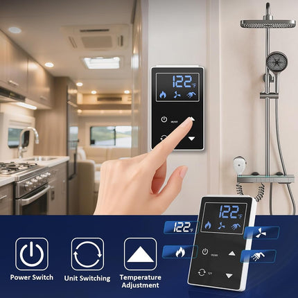 Jocoevol 65,000 BTU RV Tankless Water Heater, High Altitude Available, 12V, CSA Certificated, Instant Shower with 15 x 15 inches White Door and Multi-Function Controller, Ideal for RVers' Family Use