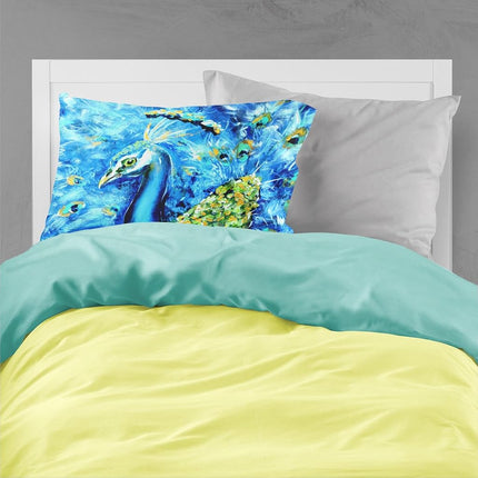 Caroline's Treasures MW1166PILLOWCASE Paon Droit Vers Le Haut En Bleu Tissu Anti-humidité Taie d'oreiller Standard, Grande, Multicolore