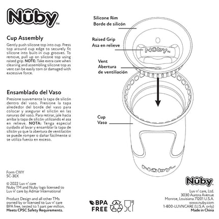 NUBY 360 Edge 2 Stage Drinking Rim Cup with Removable Handles & hygienic Cover: 8 Oz/ 240 Ml, 12M+, Dolphins, Aqua