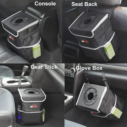 EPAuto Waterproof Car Trash Can with Lid and Storage Pockets, Black