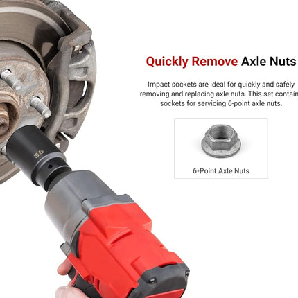 TEKTON 1/2 Inch Drive Deep 6-Point Axle Nut Impact Socket Set, 7-Piece (29-38 mm) | SID92003