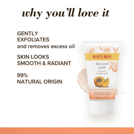 Burt's Bees® Natural Peach and Willow Bark Deep Pore Exfoliating Facial Scrub – 1 x Tube 110 grams