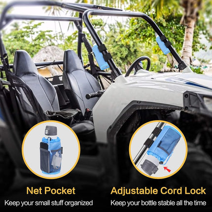 GEARV 2Pack Cup Holder for Bike, Scooter and Wheelchair, Water Bottle Holder for UTV/ATV, Walker, Golf Cart and Beach, Universal Drink Holder Accessories with Net Pocket and Cord Lock (Ocean Blue)