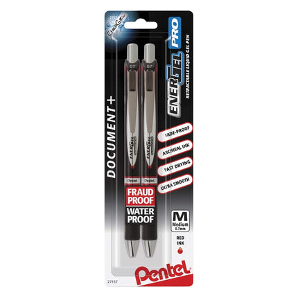 Pentel EnerGel PRO Permanent Gel Pen, Medium Line, Red Ink, BLP77BP2B (Pack of 2)