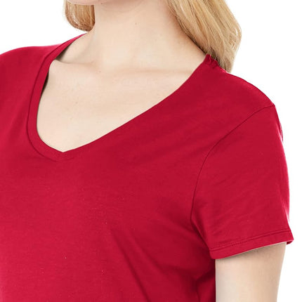 Hanes Perfect-T V-Neck T-Shirt, Cotton Short Sleeve Tee for Women, 1 or 2 Pack, Deep Red - 1 Pack, 3XL