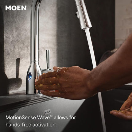 Moen 7594EWC Arbor Motionsense Wave Sensor Touchless One-Handle Pulldown Kitchen Faucet Featuring Power Clean, Chrome, 3.63x26.63x14.25