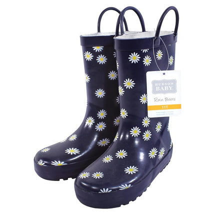 Hudson Baby Unisex Baby Rain Boots, Navy Ditsy Daisy, 5 Toddler