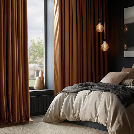 HPD Half Price Drapes Signature Velvet Thermal Blackout Curtains for Living Room 96 Inch Long (1 Panel) Rod Pocket Insulated Blackout Curtains for Bedroom Window Curtains, 50W x 96L, Burnt Pumpkin