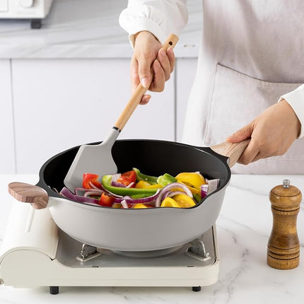 Country Kitchen Pots and Pans Set Nonstick, Cast Aluminum Kitchen Cookware Set with Utensils, 14 Pcs Non Stick Cooking Set w/Frying Pans & Saucepans, Sage