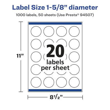 Avery Glossy Clear Round Labels with Sure Feed, 1-5/8" Diameter, 1,000 Glossy Clear Labels, Print-to-The-Edge, Laser/Inkjet Printable Labels