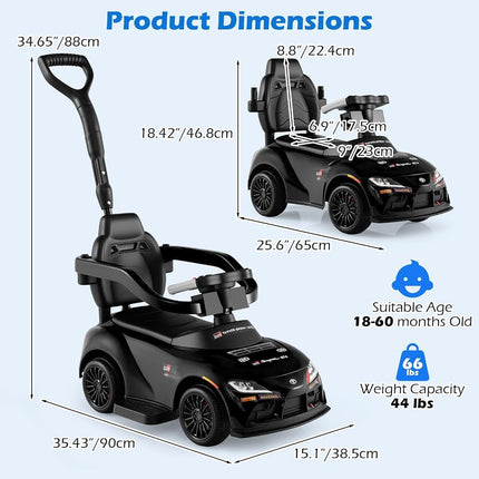 Licensed Toyota Ride on Push Car for Toddlers by INFANS, 3 in 1 Walking Sliding with Removable Guardrails and Handle, Music, Under Seat Storage for Kid (Black)