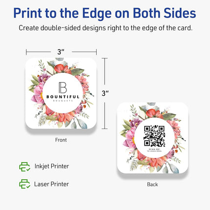 Avery Printable Square Cards with Rounded Corners, Sure Feed Technology, 3" x 3", Matte White Cardstock, Print-To-The-Edge, Laser/Inkjet Printable, 300 Total, Great for Business and Thank You Messages