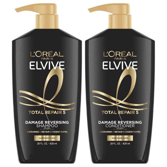 Visit the L'Oreal Paris Store L'Oreal Paris Elvive Total Repair 5 Repairing Shampoo and Conditioner for Damaged Hair Shampoo and Conditioner Set with Protein and Ceramide 1 kit