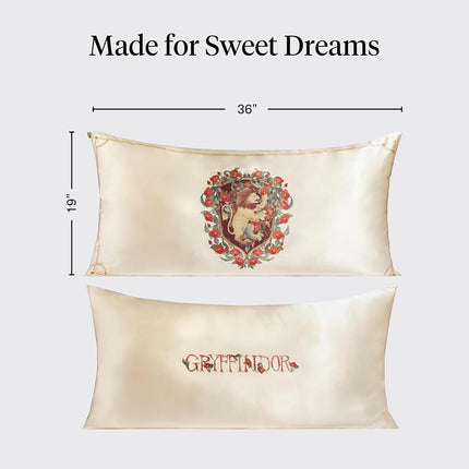 Kitsch x Harry Potter Gryffindor Satin Pillowcase with Zipper for Hair & Skin – Double-Sided, Softer Than Silk, Wrinkle-Free, Machine Washable, Frizz Control, Breakout Prevention - King Size (19x36)