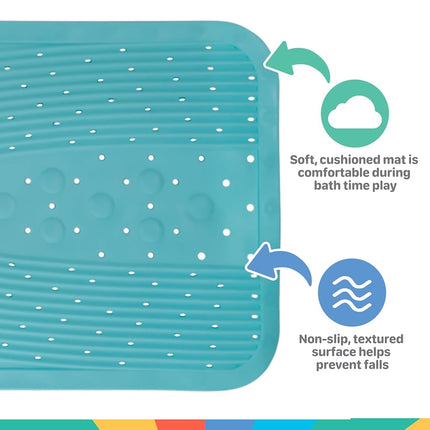 Nuby Cushioned Bath Mat – Non-Slip Bathtub Mat with Suction Cups, Soft Cushion for Tubs & Showers, Aqua