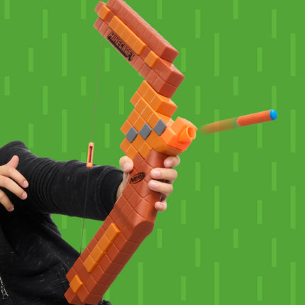 Lanzador de dardos Nerf Minecraft Bow, cebado con cuerda de retroceso, 8 dardos N1, para mayores de 8 años