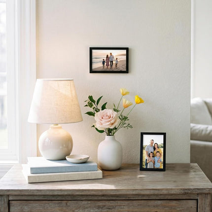 Americanflat 3x5 Picture Frame with Polished Crystal-Clear Glass - Streamline Collection - Thin Border Photo Frame for Tabletop Display - Easel Stand Included - Black