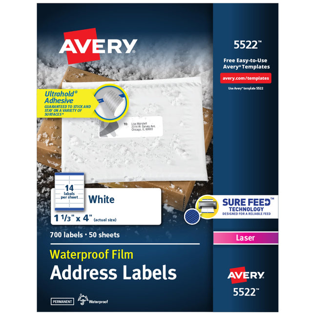Avery Waterproof Labels with Ultrahold Permanent A