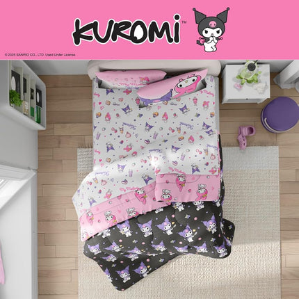 Franco Sanrio Kuromi & My Melody Bedding 7 Piece Super Soft Cozy Reversible Comforter and Sheet Set with Sham, Full, (Officially Licensed Product)