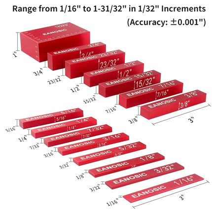 EANOSIC Setup Blocks Height Gauge Set, 15pcs Precision Aluminum Setup Bars for Router and Table Saw Accessories Woodworking Set Up, Bars Include Laser Engraved Size Markings