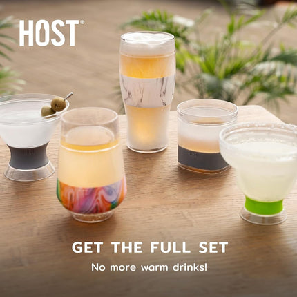 Host Freeze Beer Glasses, 16 ounce Freezer Gel Chiller Double Wall Plastic Frozen U.S. Pint (473ml / .83 UK Pint) Glass, Set of 2 - Grey (3309)