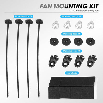 DNA Motoring 12 Inch High Performace Electric Cooling Slim Radiator Fan with Mount Kit, Black, RAF-12+FMK