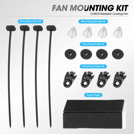 DNA Motoring Ventilador eléctrico delgado de alto rendimiento de 12 pulgadas para radiador con kit de montaje, negro, RAF-12+FMK