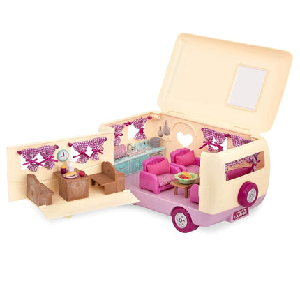 Li'l Woodzeez Happy Camper Dollhouse Playset, Pink Camper 40-Piece