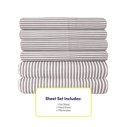 Sweet Home Collection 6 Piece Bed Sheets 1500 Thread Count Fine Microfiber Deep Pocket Set-Extra Pillow Cases, Value, Full, Classic Stripe Gray