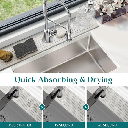 Eormoe Stone Faucet Mat for Kitchen Sink – Diatomite Drying Stone Mat & Sink Protector, Prevent Moisture – Sink Splash Guard Water-Absorbing Stone Tray for Bathroom Counter [Light Grey,23.6" x 3.9"]